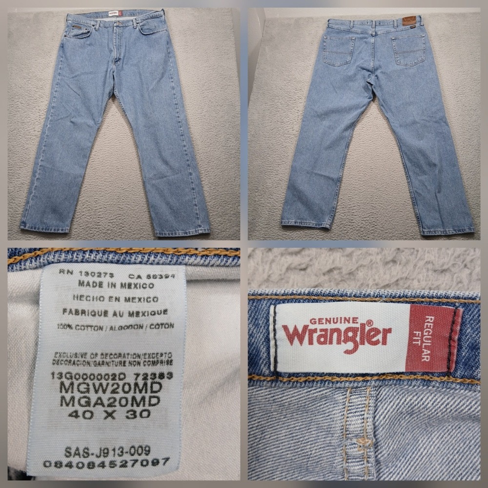 Wrangler Men's Regular Fit Jeans 40x30 Light Wash 100% Cotton‎ Classic Denim